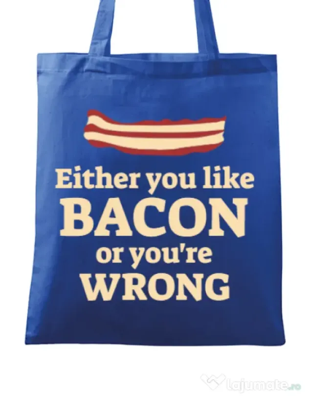 Sacosa din panza Bacon lover Albastru regal