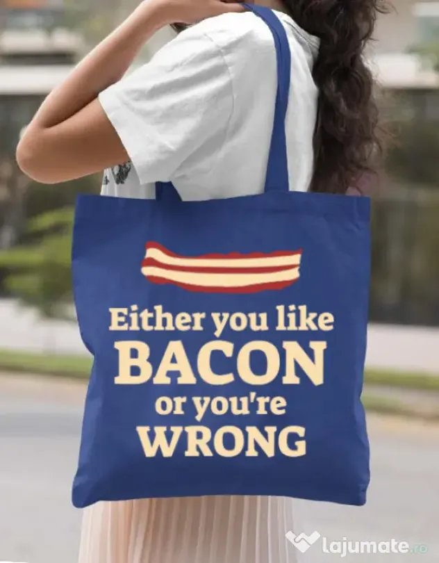 Sacosa din panza Bacon lover Albastru regal