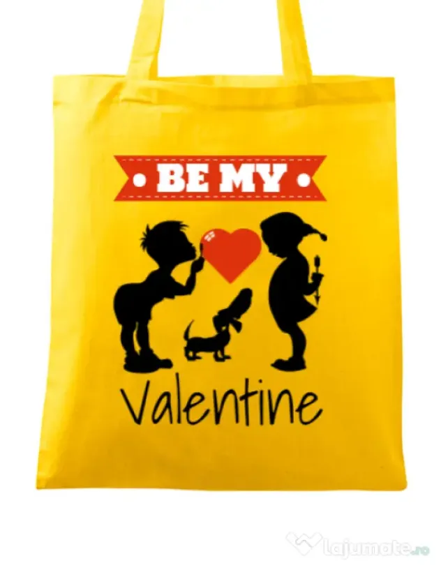 Sacosa din panza Be my valentine Galben