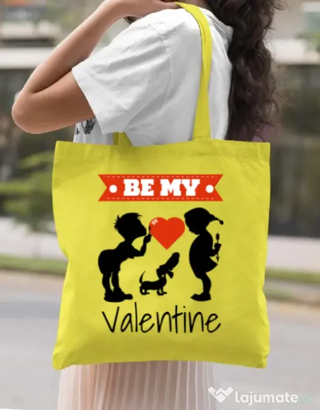 Sacosa din panza Be my valentine Galben