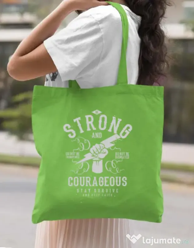 Sacosa din panza Be Strong and Courageous Verde mar