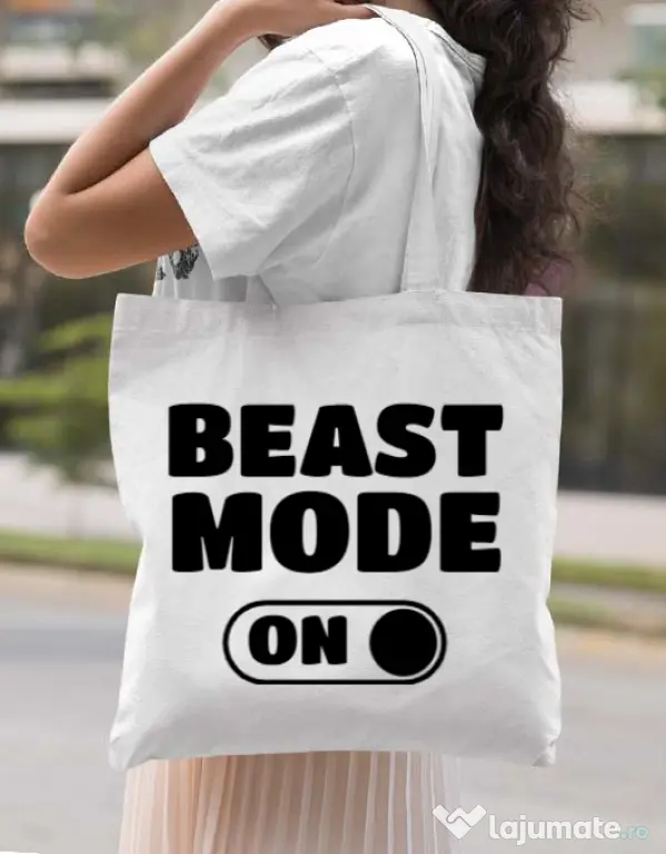 Sacosa din panza Beast mode Alb