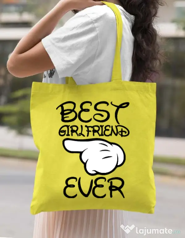 Sacosa din panza Best girlfriend ever Galben