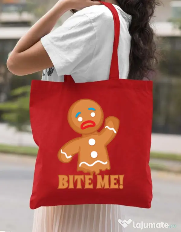 Sacosa din panza Bite me Rosu
