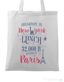 Sacosa din panza Breakfast in New York Alb