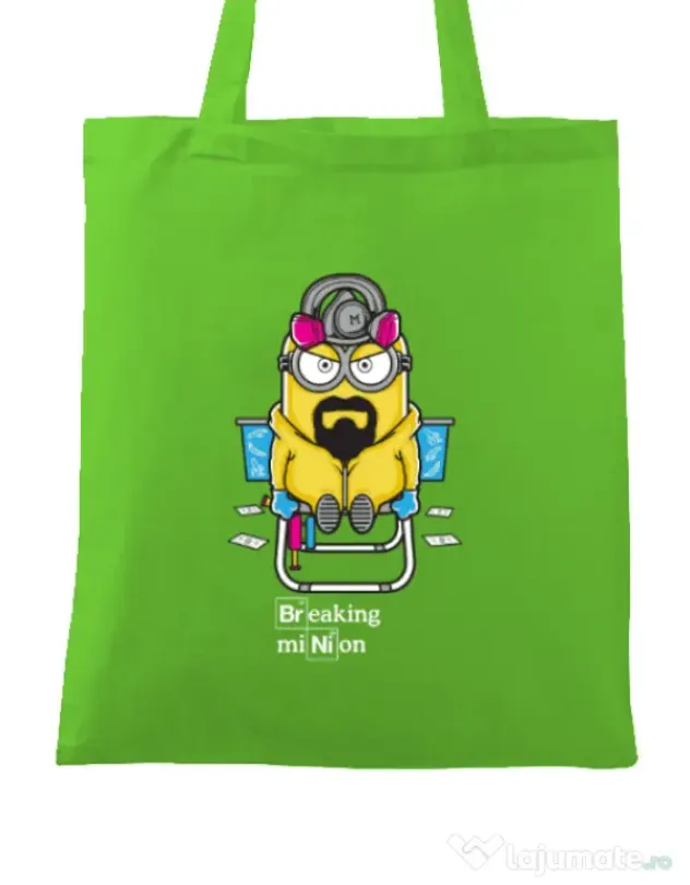 Sacosa din panza Breaking Minion Verde mar