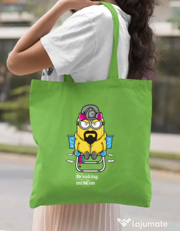 Sacosa din panza Breaking Minion Verde mar