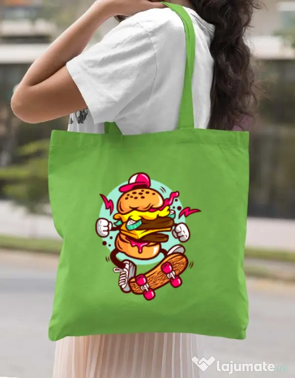 Sacosa din panza Burger Skater Verde mar