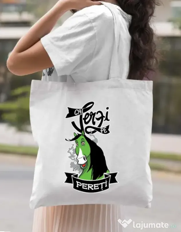 Sacosa din panza Cai verzi Alb