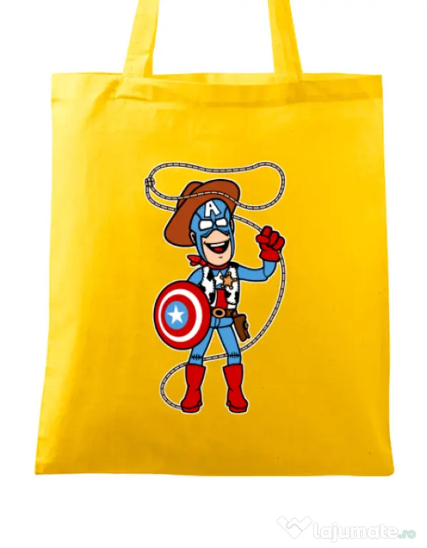 Sacosa din panza Captain Woody Galben