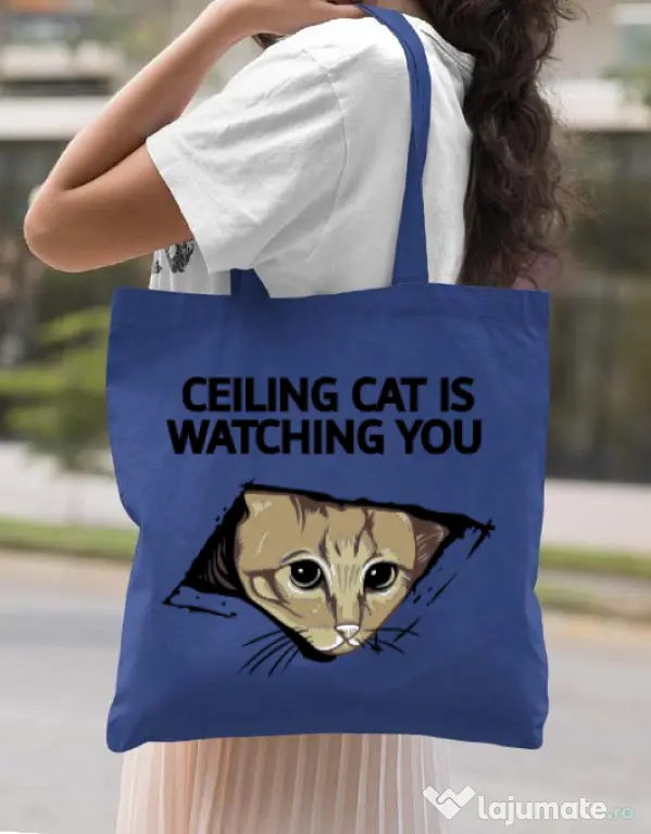 Sacosa din panza Ceiling cat Albastru regal