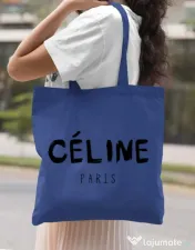 Sacosa din panza Celine paris Albastru regal