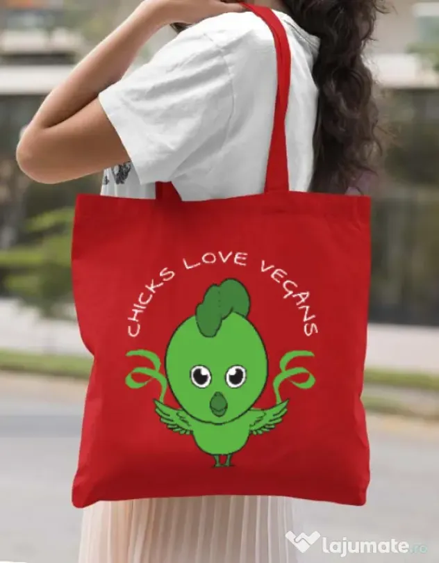 Sacosa din panza Chicks love vegans Rosu