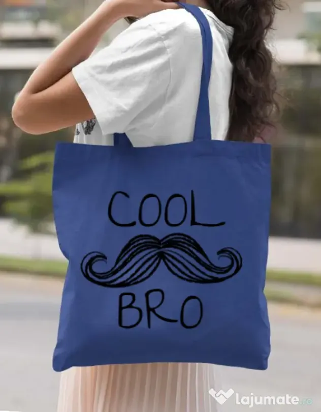 Sacosa din panza Cool moustache bro Albastru regal
