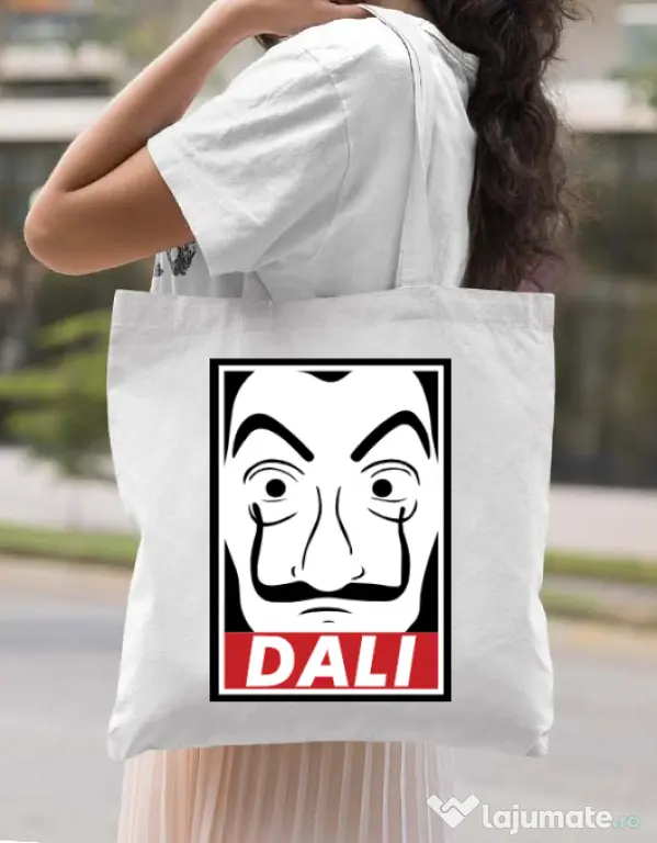 Sacosa din panza Dali mask Alb