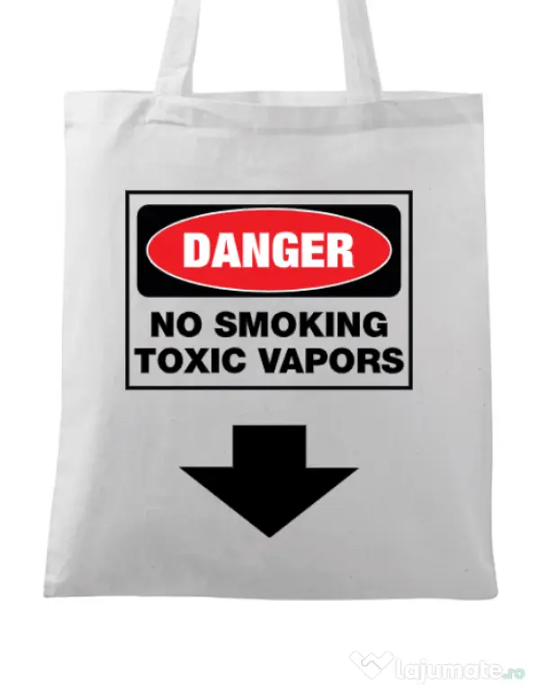 Sacosa din panza Danger No Smoking Alb