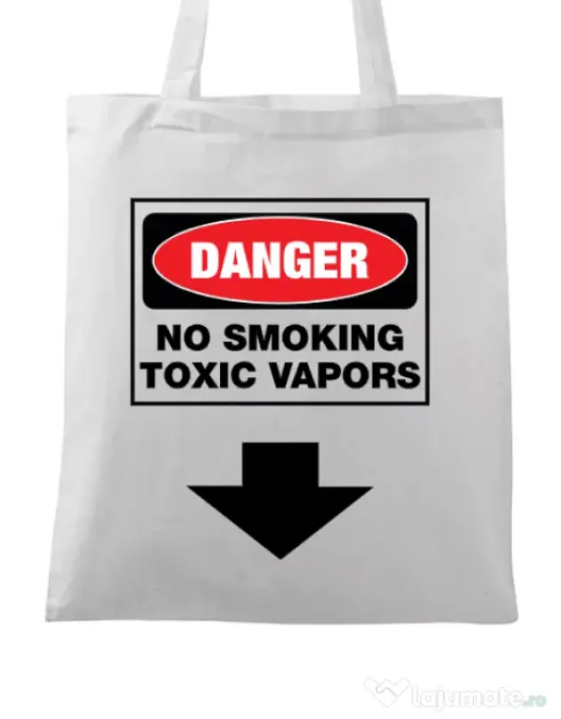 Sacosa din panza Danger No Smoking Alb