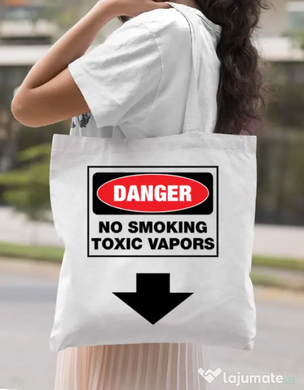 Sacosa din panza Danger No Smoking Alb