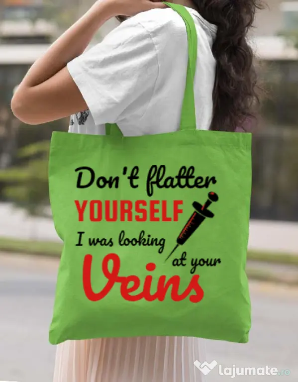 Sacosa din panza Don’t flatter yourself Verde mar