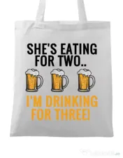 Sacosa din panza Drinking for three Alb