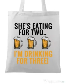 Sacosa din panza Drinking for three Alb