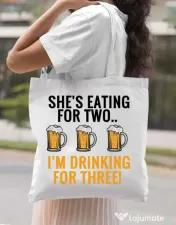 Sacosa din panza Drinking for three Alb