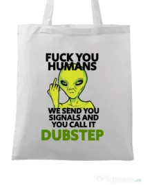 Sacosa din panza Dubstep alien Alb