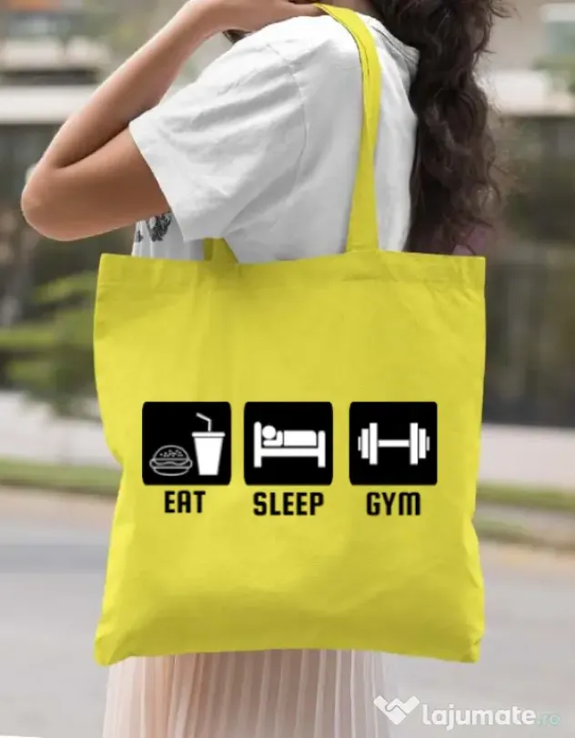 Sacosa din panza Eat sleep gym Galben