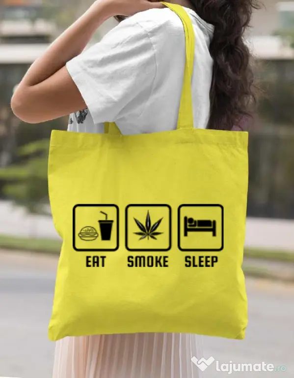 Sacosa din panza Eat smoke sleep Galben