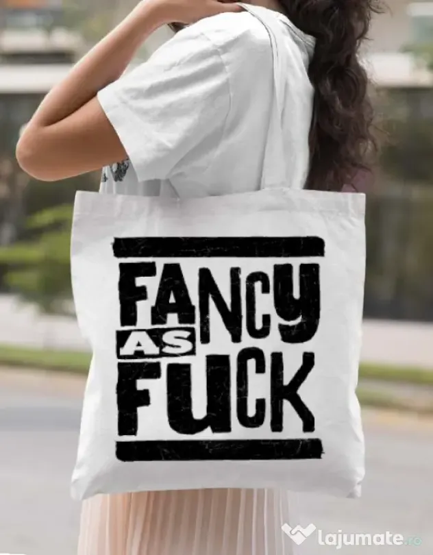 Sacosa din panza Fancy as fuck Alb