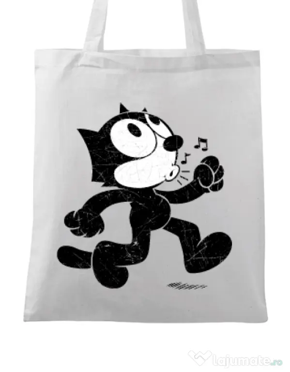 Sacosa din panza Felix the cat Alb