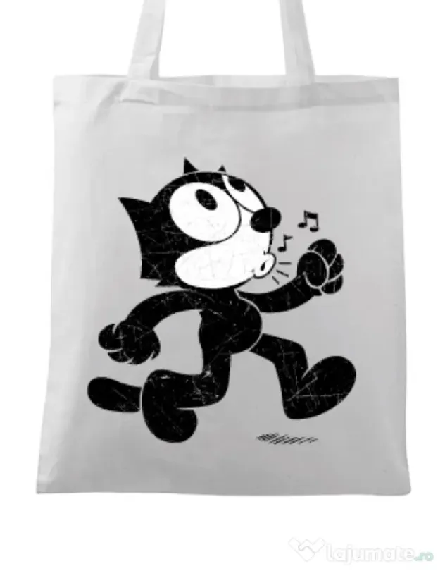 Sacosa din panza Felix the cat Alb