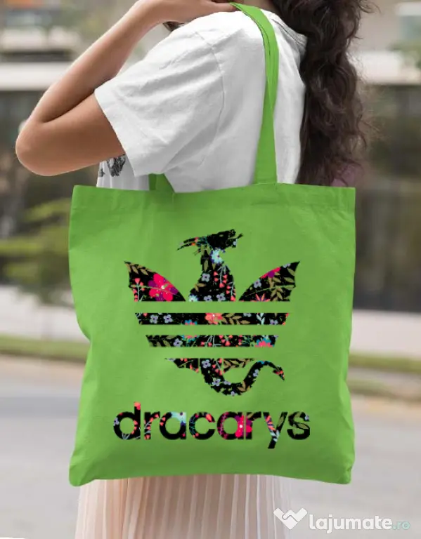 Sacosa din panza Flower dracarys Verde mar