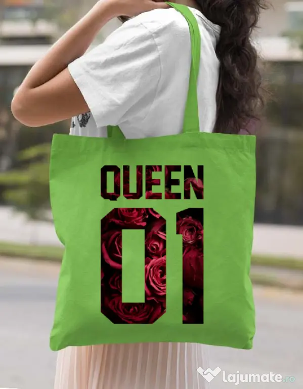 Sacosa din panza Flower queen Verde mar