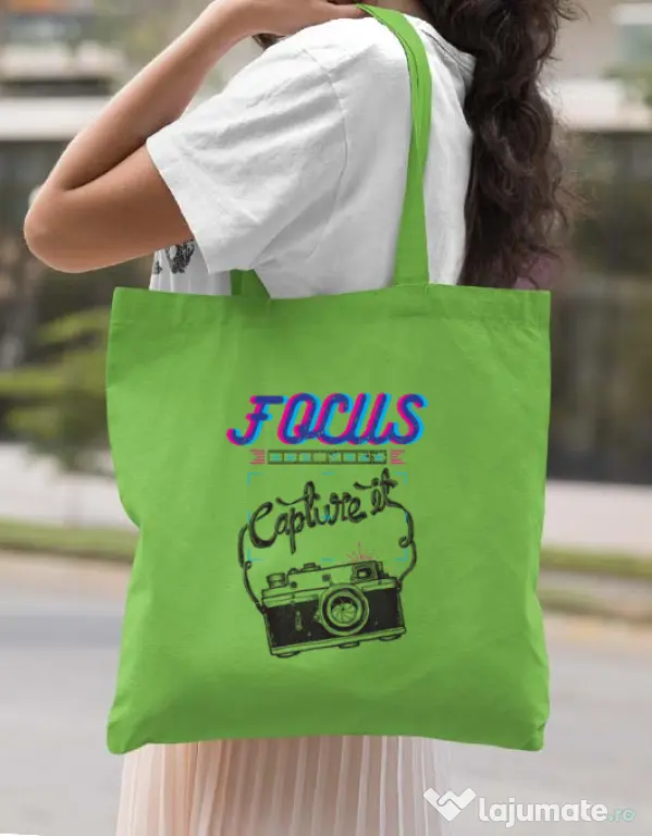 Sacosa din panza Focus and than Capture it Verde mar