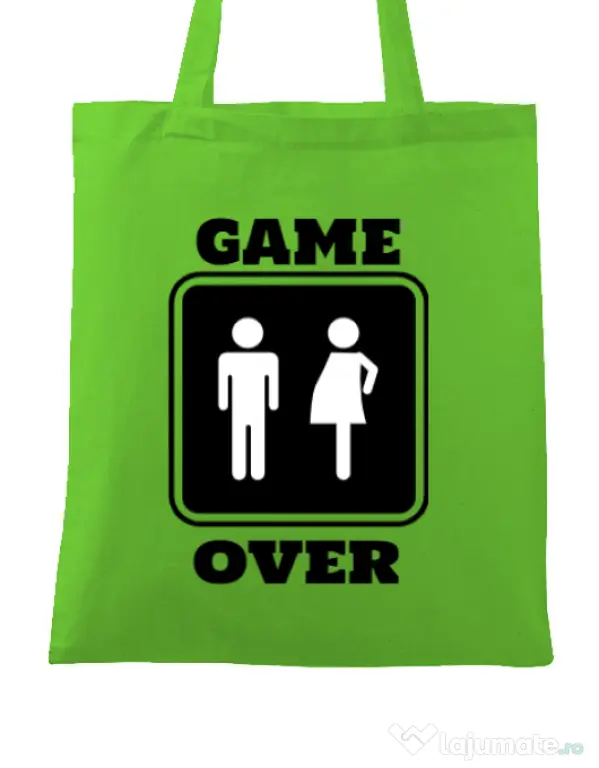Sacosa din panza Game over pregnant Verde mar