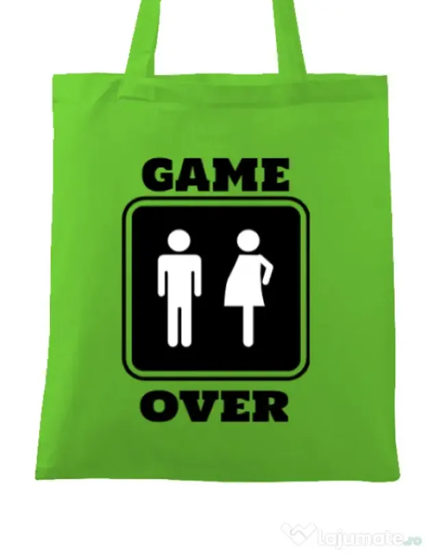 Sacosa din panza Game over pregnant Verde mar