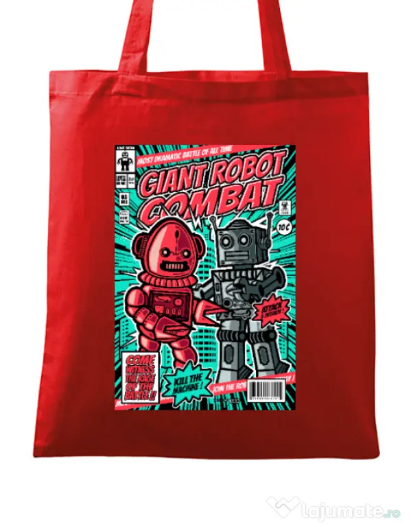 Sacosa din panza Giant robot combat Rosu