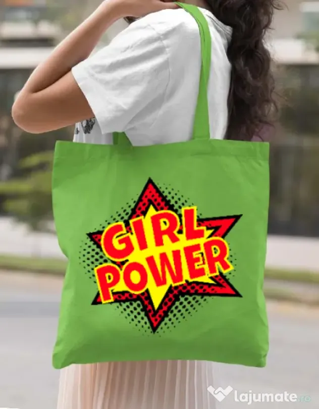 Sacosa din panza Girl power Verde mar