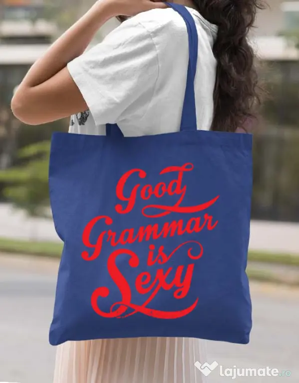 Sacosa din panza Good grammar Albastru regal