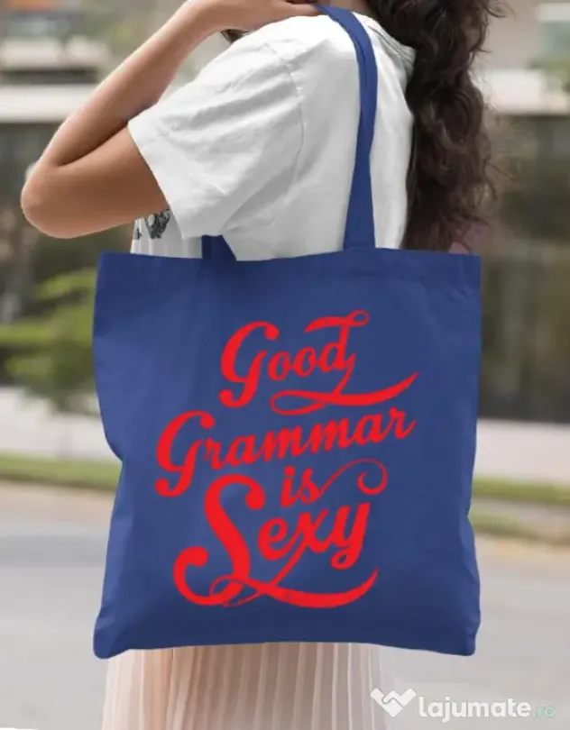 Sacosa din panza Good grammar Albastru regal