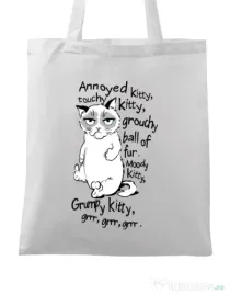 Sacosa din panza Grumpy kitty Alb