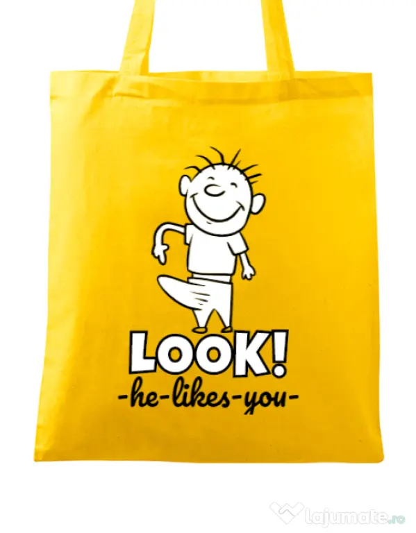 Sacosa din panza He likes you Galben