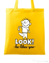 Sacosa din panza He likes you Galben