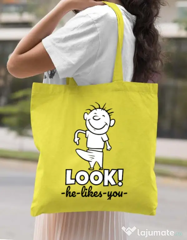 Sacosa din panza He likes you Galben