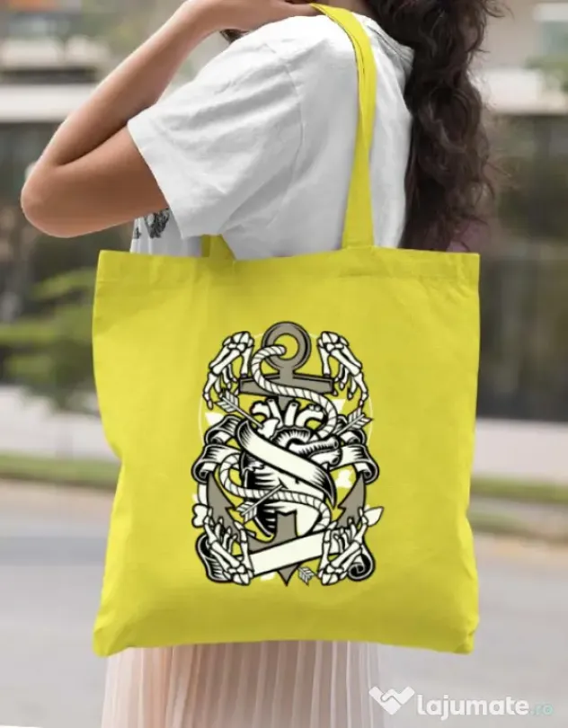 Sacosa din panza Heart and Anchor Galben