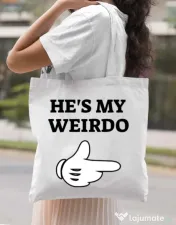 Sacosa din panza He's my weirdo Alb 