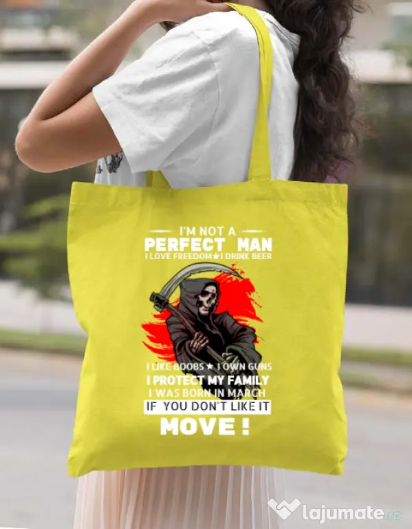 Sacosa din panza I am not a perfect man Galben