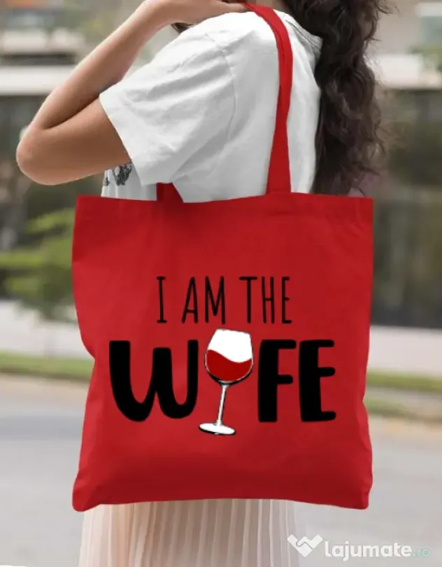 Sacosa din panza I am the wife Rosu