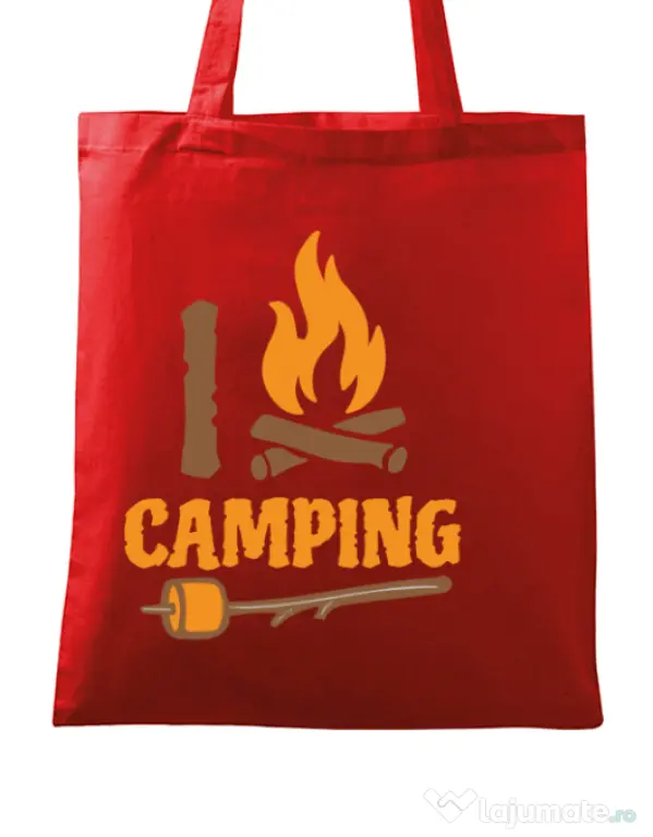 Sacosa din panza I love Camping Rosu